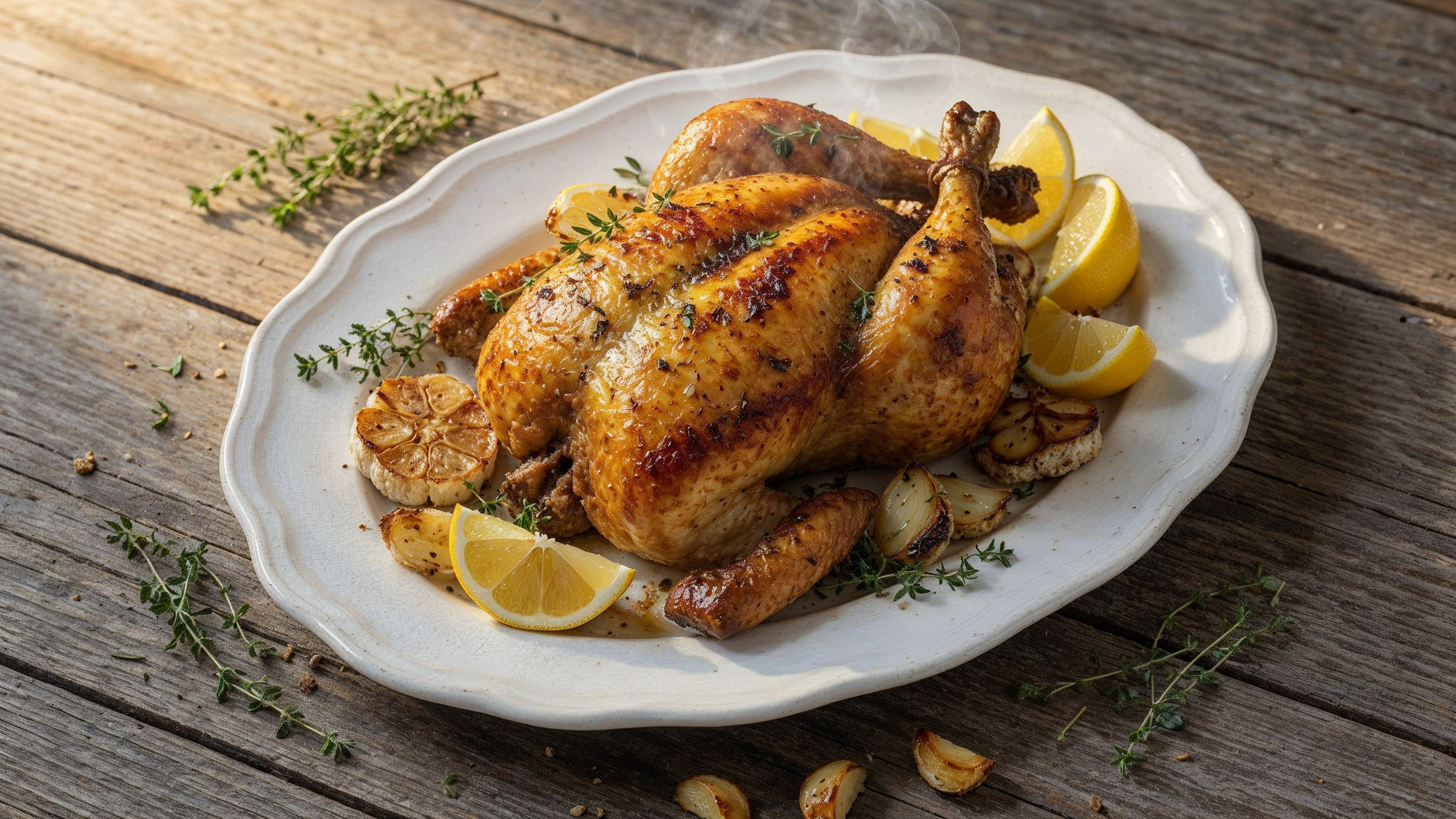 Roast chicken with lemon and thyme, pairing illustration
