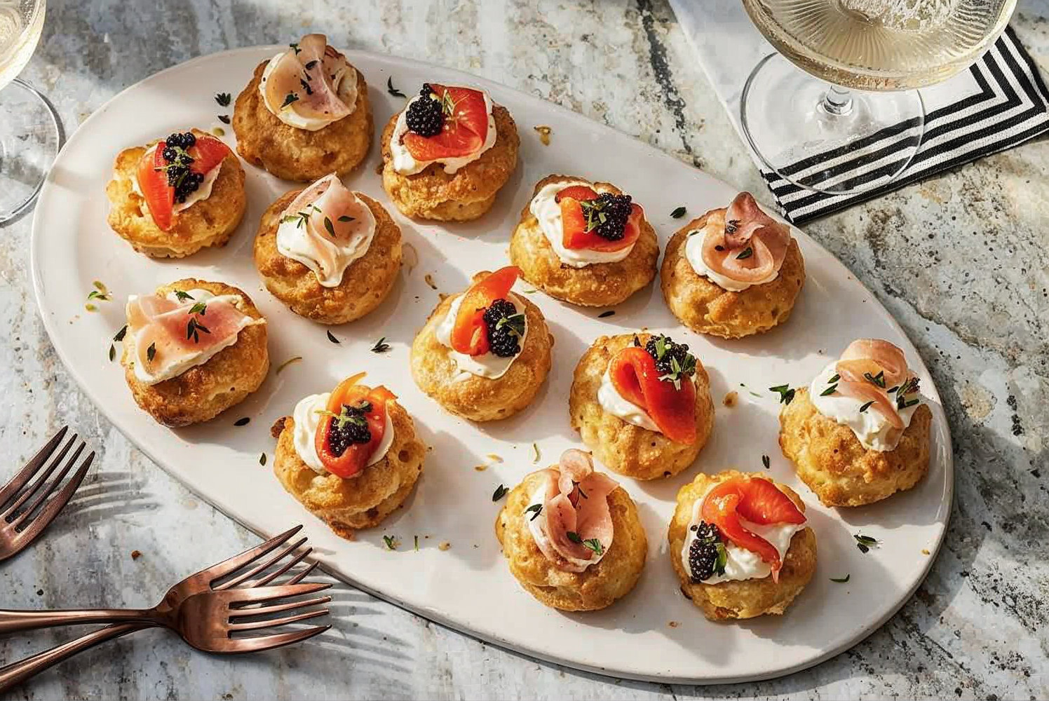 Smoked salmon gougeres, pairing illustration