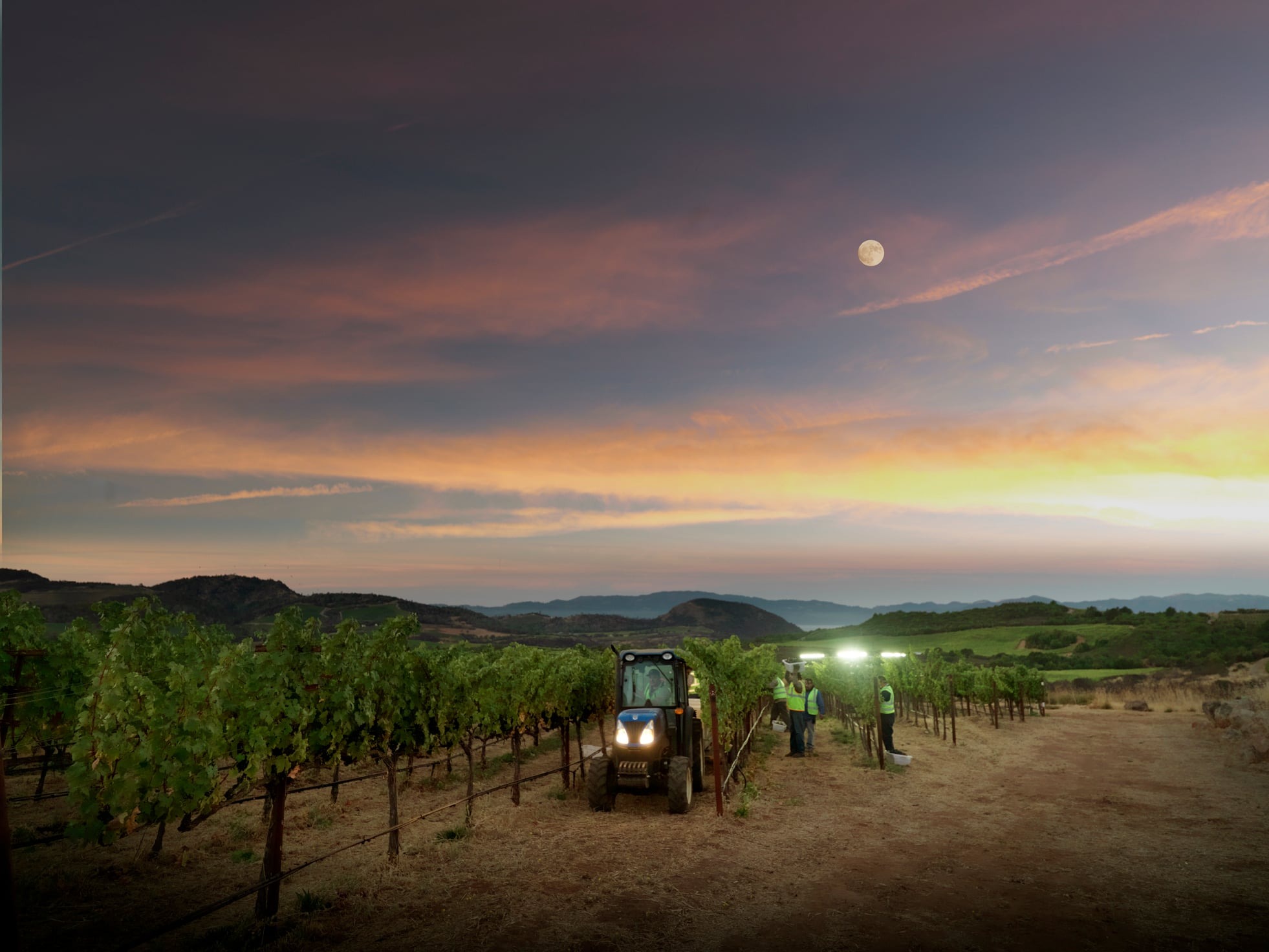 Dusk tractor on Atlas Peak