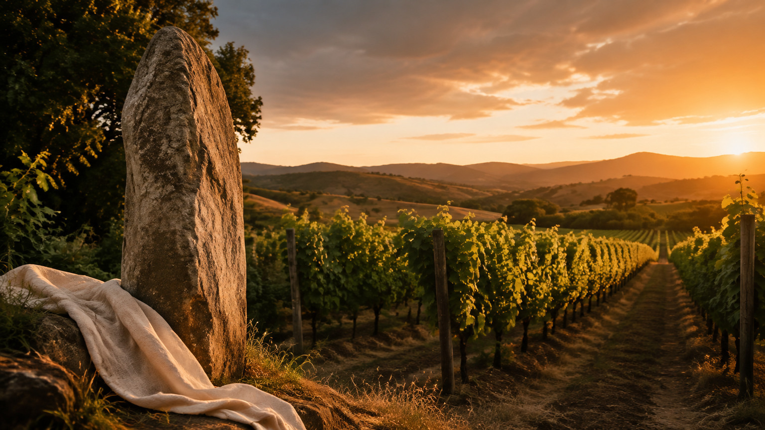 Editorial Irish heritage motif beside a California vineyard