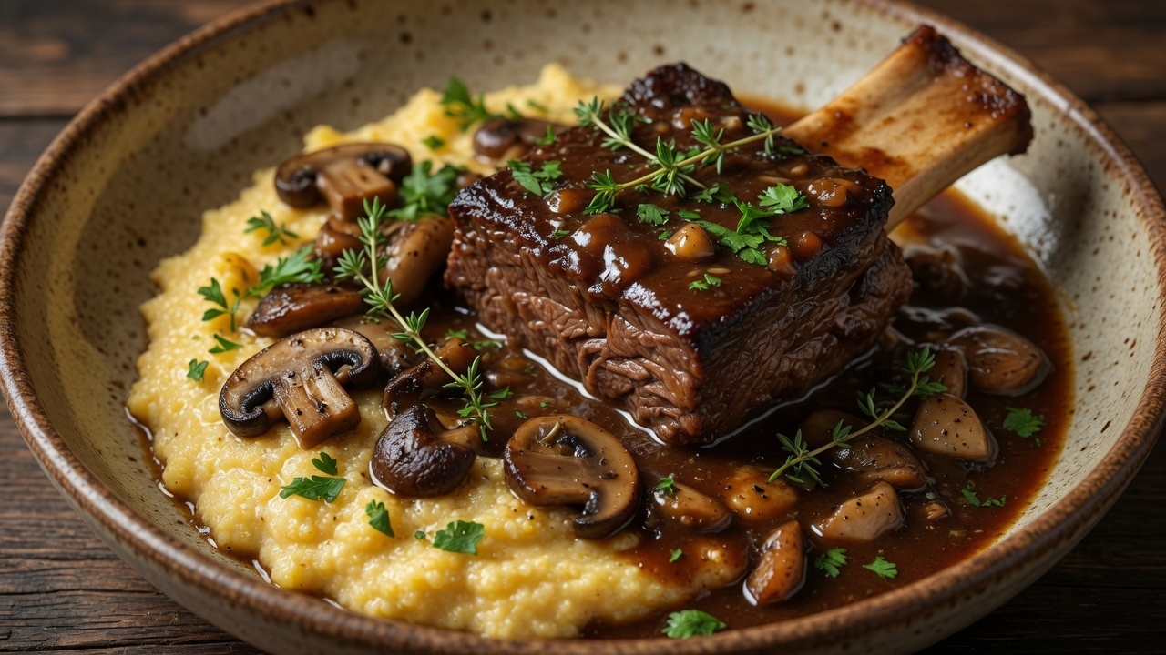 Braised short rib with mushroom polenta