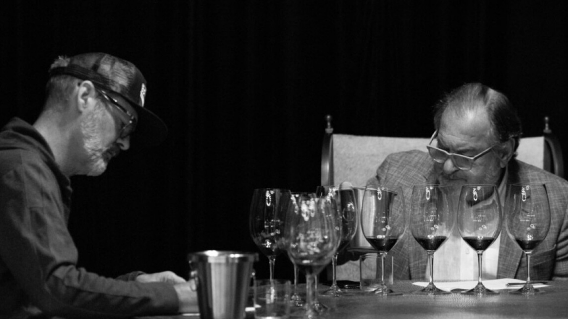 Blackbird tasting panel and winemaking scene