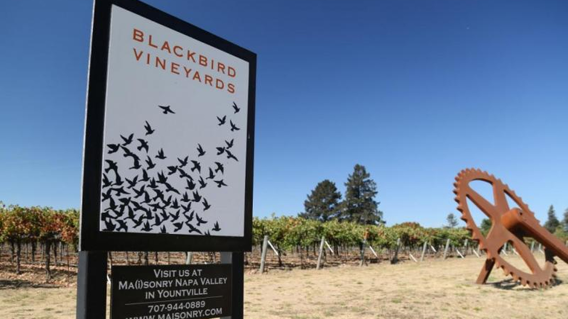 Blackbird Vineyards estate entrance sign