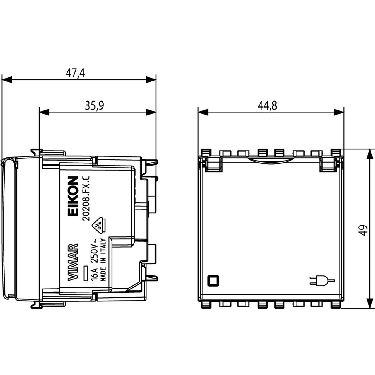 Vimar - Eikon 20208 German SICURY Socket Outlet - 2P+E 16 A 250 V, German Standard, 2 Module, Plastic - Apollo Lighting