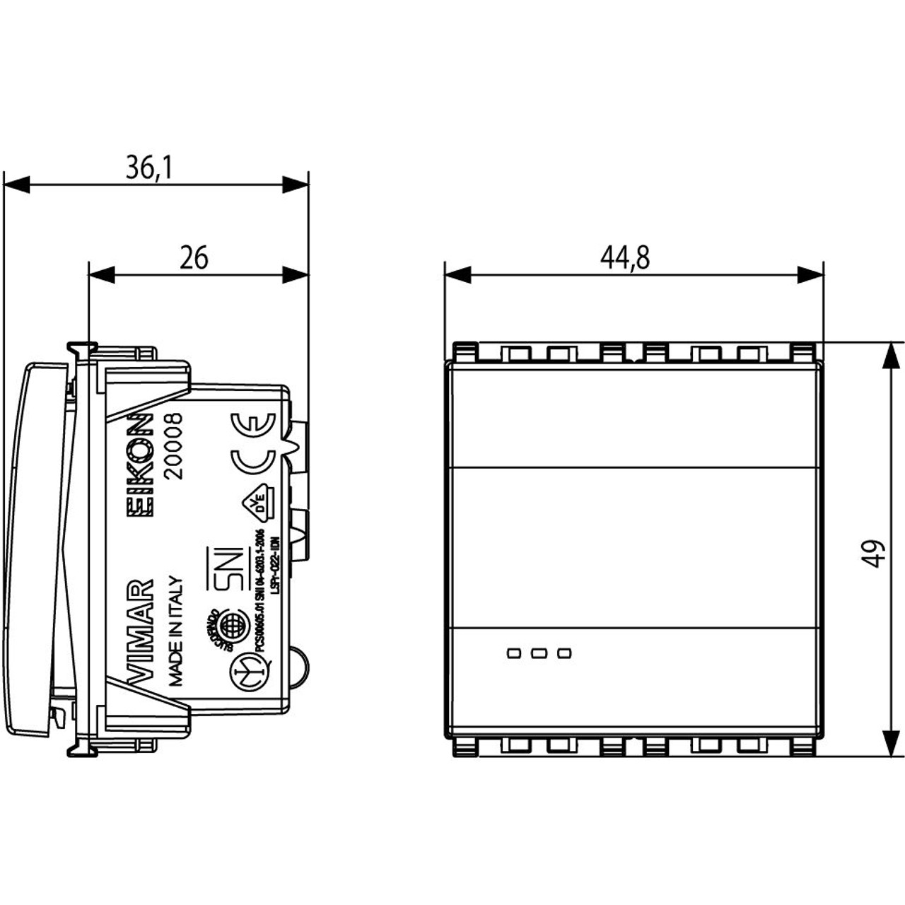 Vimar - Eikon 20008 Push Button - 1P NO, 10A, 250V, Lightable, Replaceable Button - Apollo Lighting