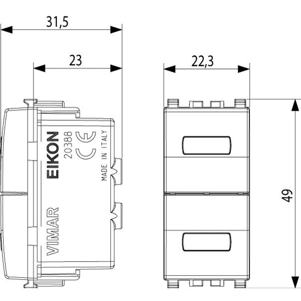 Vimar - Eikon 20388 Optical Signalling Indicator - Neutral Double Indicator, Neutral Diffusers, Plastic - Apollo Lighting