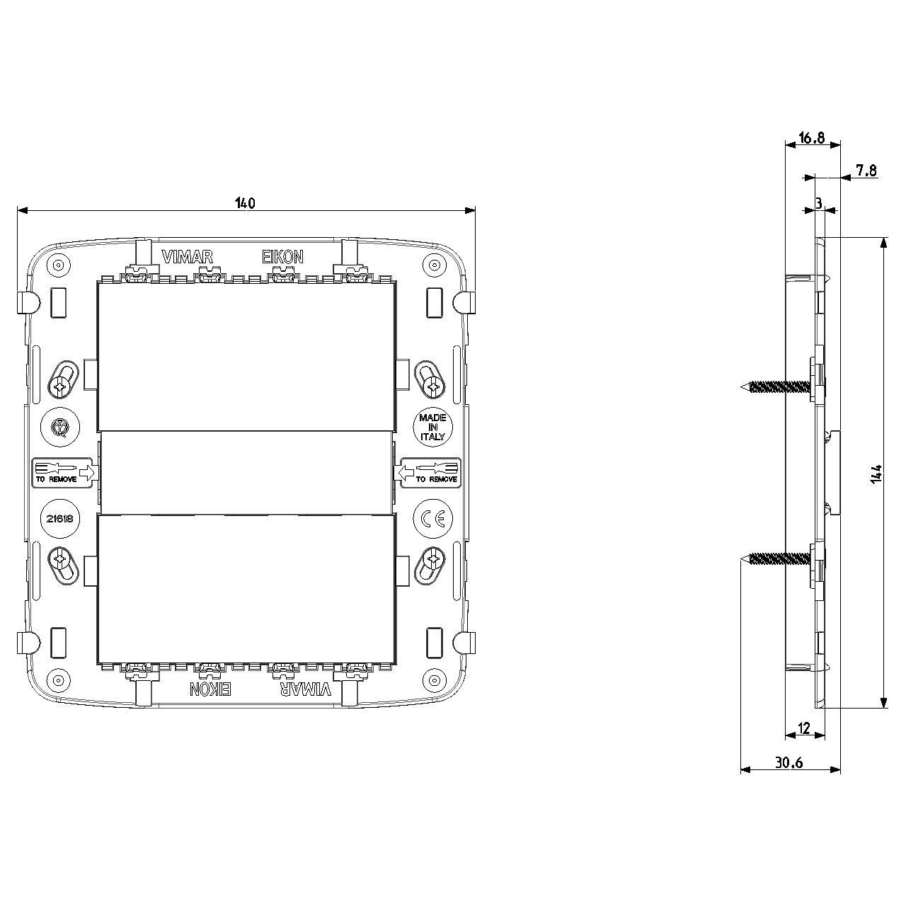 Vimar - Eikon 21618 Mounting Frame - Screws, 8 (4+4) Module, Plastic - Apollo Lighting