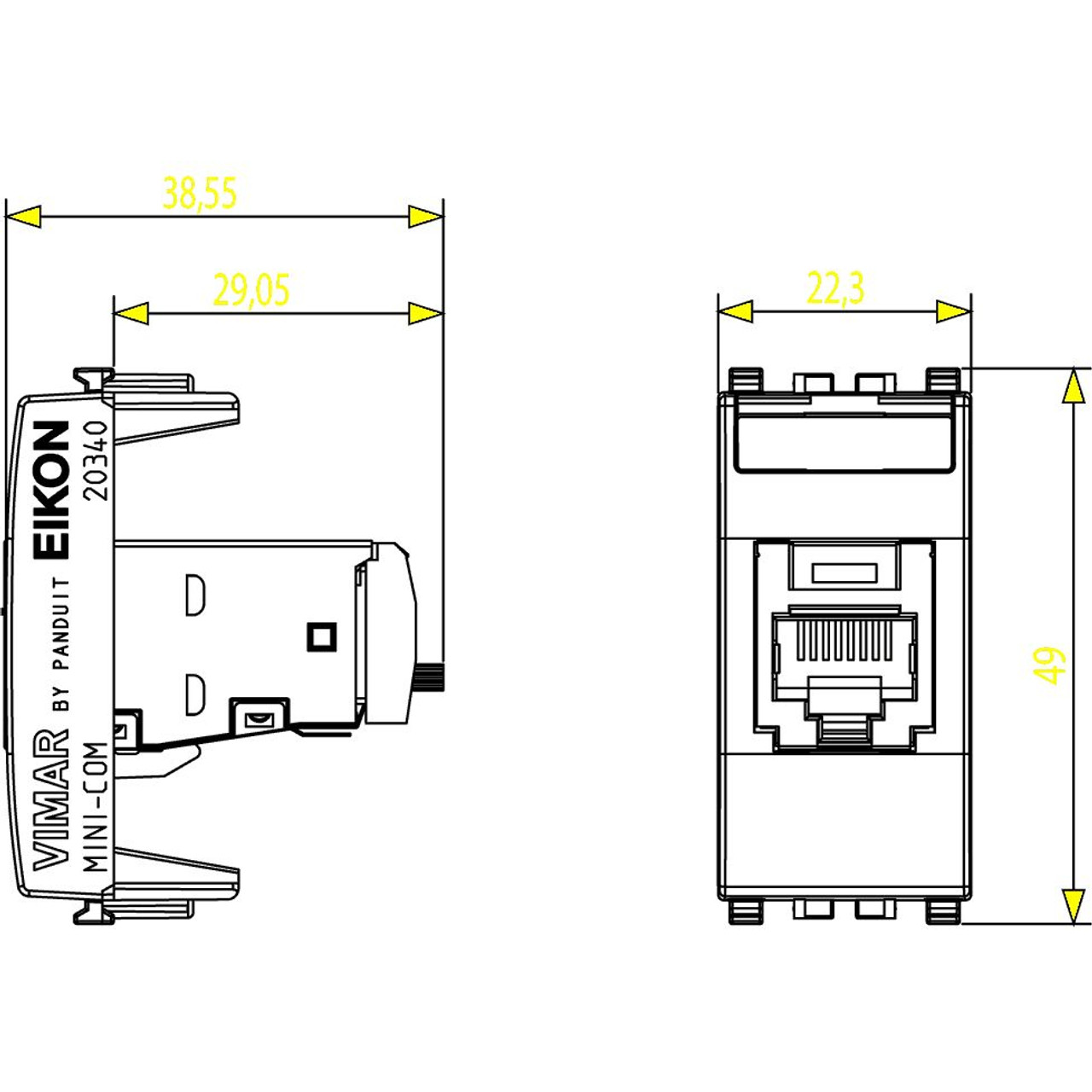 Vimar - Eikon 20340.2 RJ45 FTP Socket Outlet - RJ45 Cat5e, Panduit FTP, Plastic - Apollo Lighting