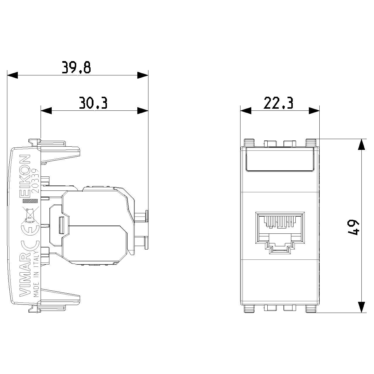 Vimar - Net Safe 20339.16 FTP Socket Outlet - RJ45 Connector, Cat6a, Shielded, T568A/B Universal Wiring, 8 Contacts - Apollo Lighting