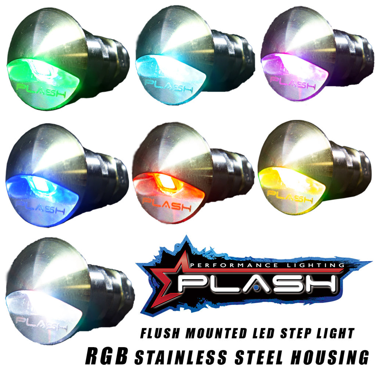 Plash - LED Step Light - Stainless Steel, RGB, 12V, IP68 (DL-SS-RGB) - Apollo Lighting