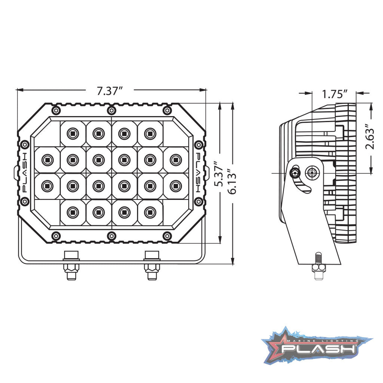 Plash - Quad LED Search Light - 60W, IP69K, 9-36V, 5400lm - Apollo Lighting