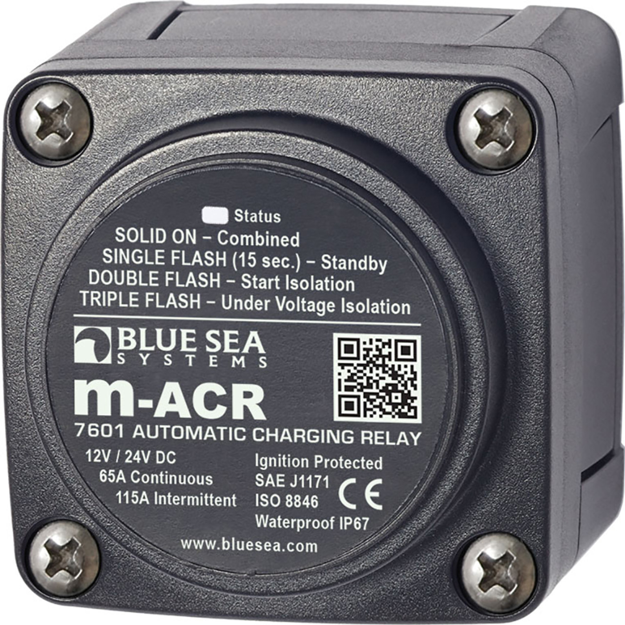 Blue Sea System - 7601 DC Mini ACR Automatic Charging Relay - 12/24V DC, 65 Amp - Apollo Lighting