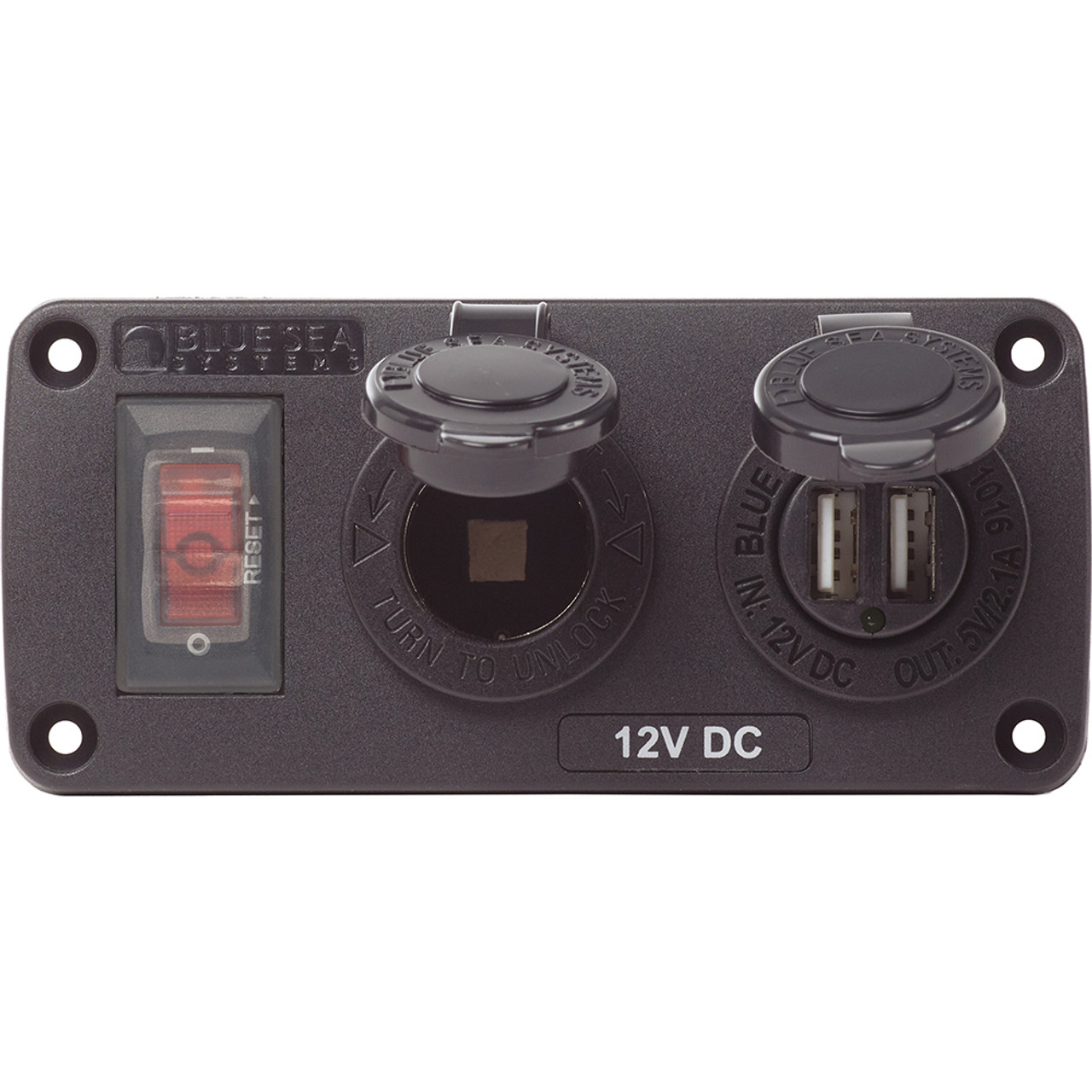 Blue Sea Systems - Socket USB Accessory Panel - 12V, 15A - Apollo Lighting