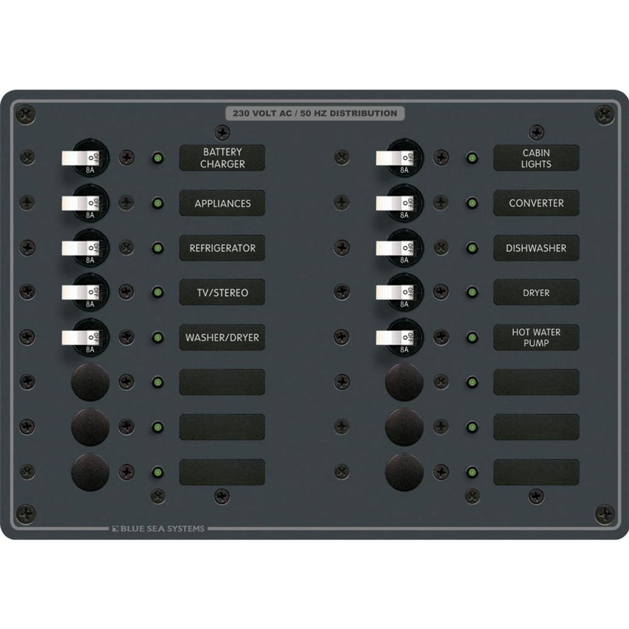 Blue Sea Systems -  Circuit Breaker Panel European - 230V, White Switches - Apollo Lighting