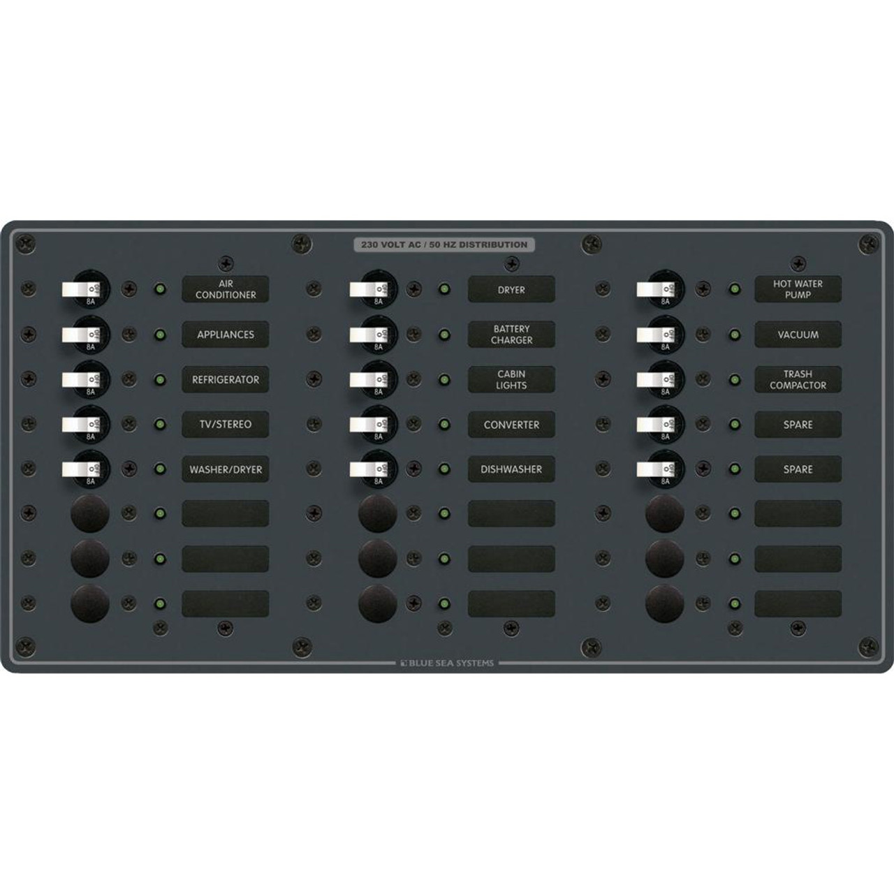 Blue Sea Systems -  Circuit Breaker Panel European - 230V, White Switches - Apollo Lighting