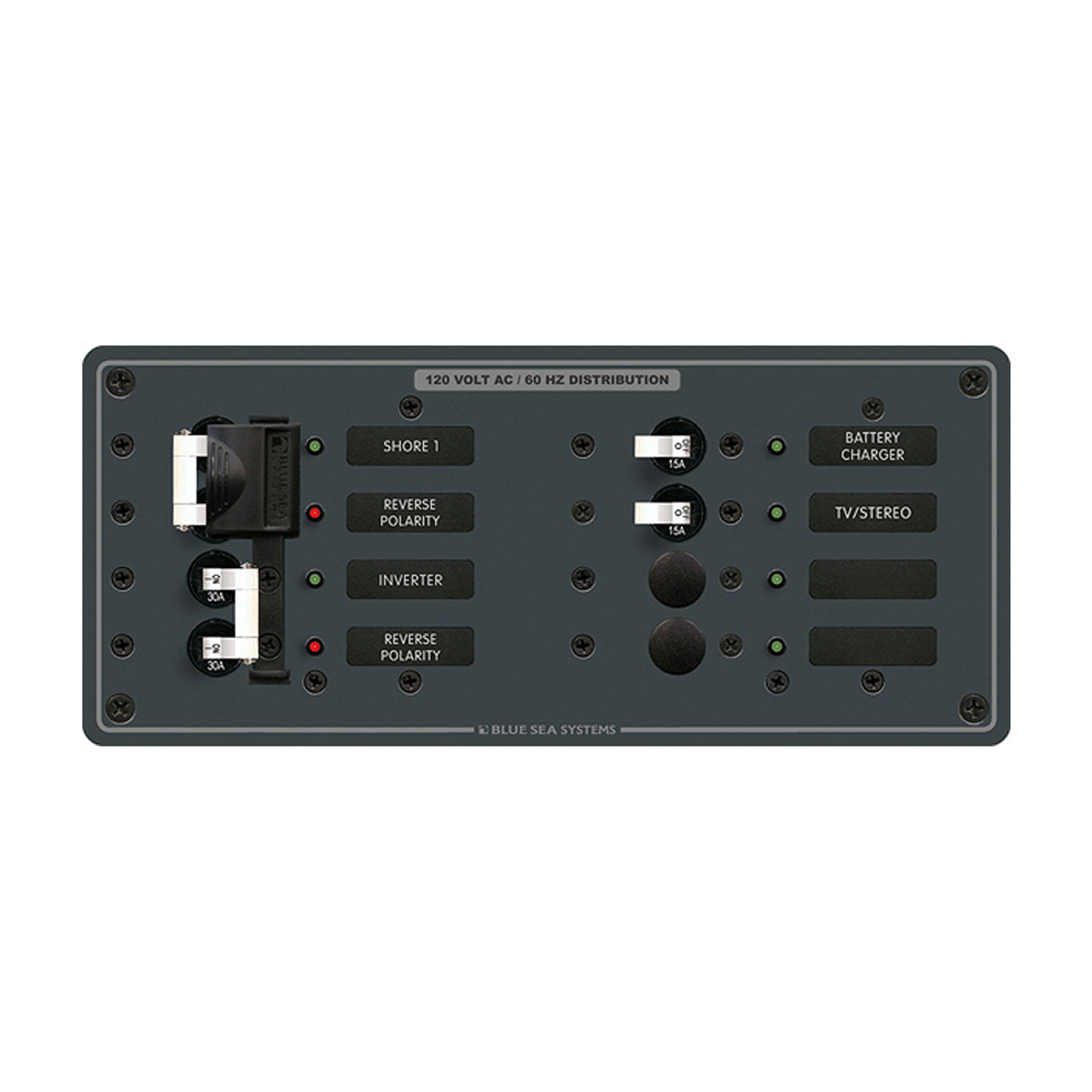 Blue Sea Systems - Circuit Breaker Panel - White, 2 Sources - Apollo Lighting