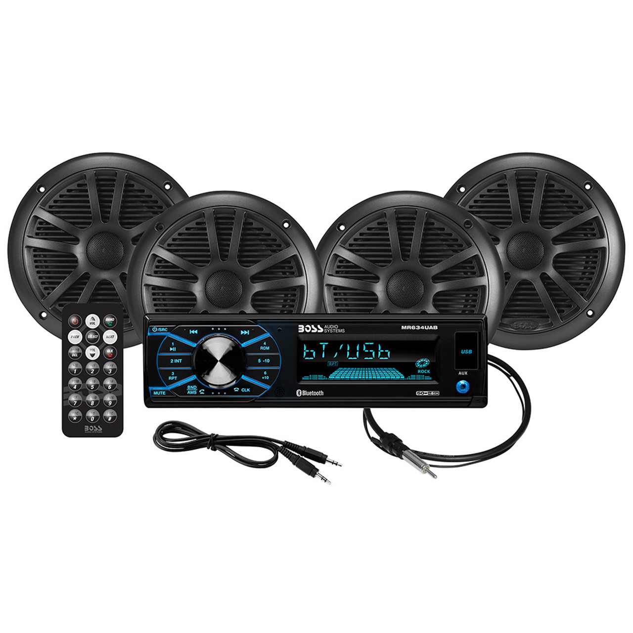 Boss Audio - Stereo Kit - With MR634UAB, 4 MR6B Speakers, & MRANT10 Antenna - Apollo Lighting
