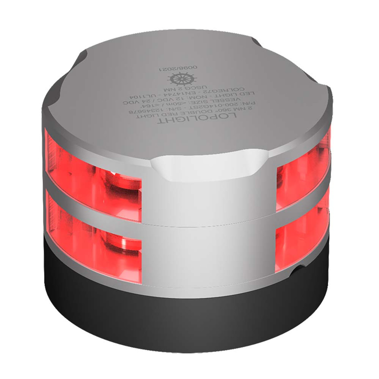 Lopolight 200-014 Series - Double Stacked Navigation Light - 2 NM - Horizontal Mount - Red - Silver Housing - Apollo Lighting