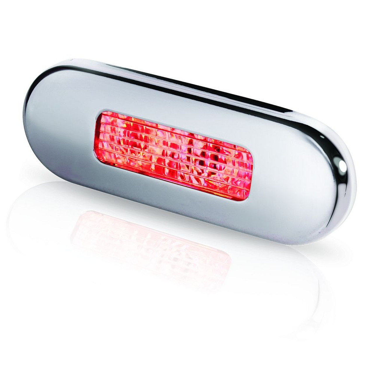 Hella Marine - Red LED 9680 Oblong Step Lamp - 8/28V DC, Stainless Steel Rim - Apollo Lighting