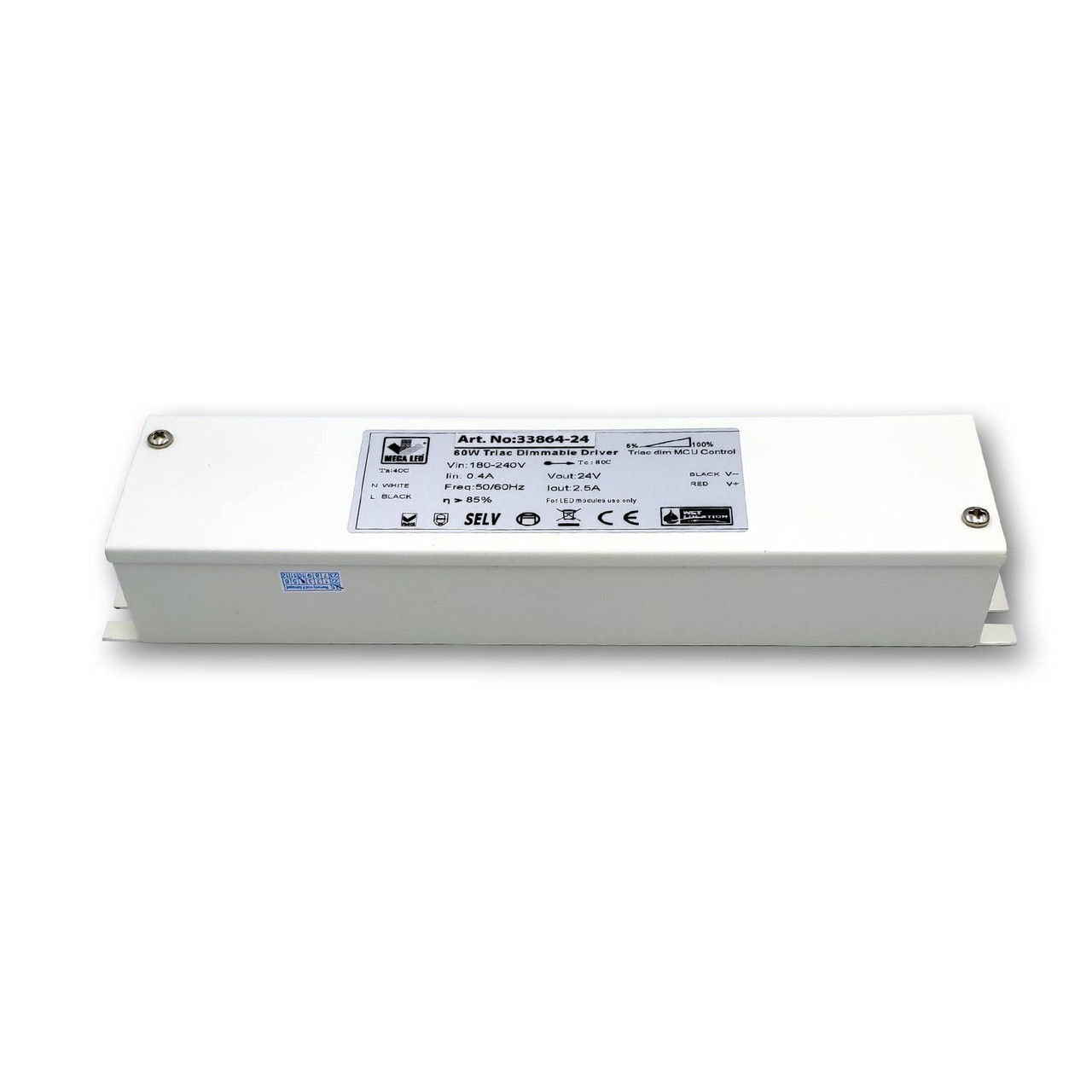 Mega LED - Special Power Driver - 180-240V AC, 24V DC, 2.50A/24V, 60W (33864-24) - Apollo Lighting