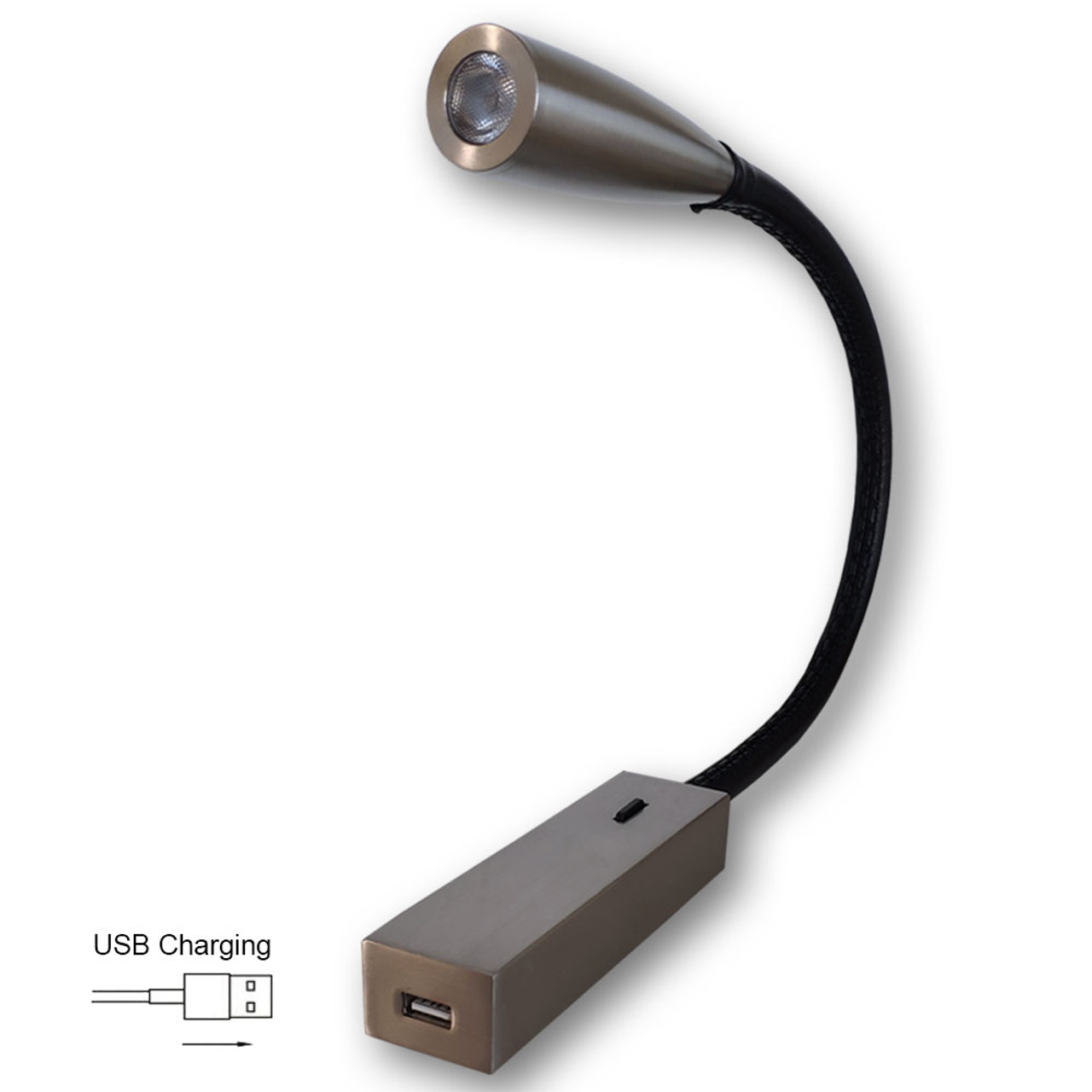 Mega LED - Martin LED Reading Light - 2.5 Watt, USB 5V Charging Port, Flexible Leather Goosneck  - Apollo Lighting