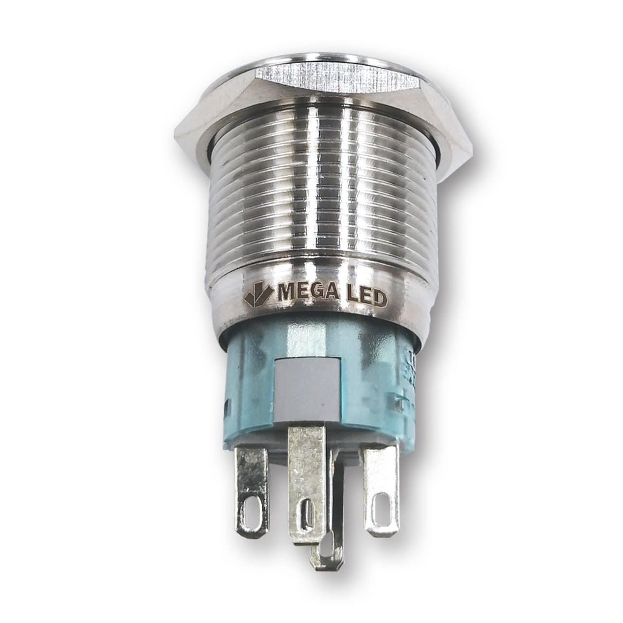 Mega LED - Push Button - Waterproof IP67, Stainless Steel, Latching Illuminated, 24V, Blue, Green LED (32358-G24Li) - Apollo Lighting
