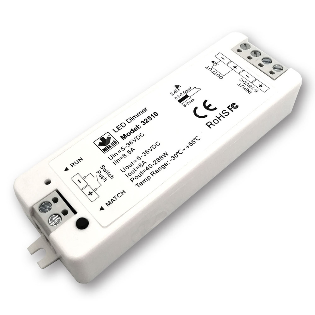 Mega LED - Electronic Dimmer - For RF Remote, Input 5-36V DC, 8A Max 40-288 Watt (36V DC) - Apollo Lighting