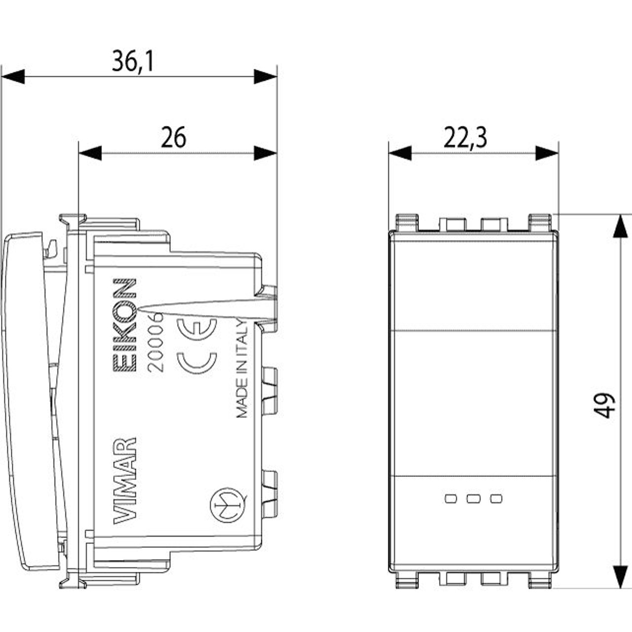 Vimar - Rocker Switch - 20A-250V - Lightable - Replaceable Button - Apollo Lighting