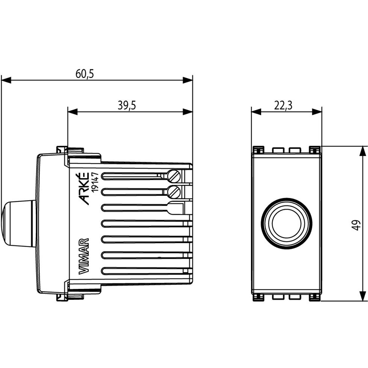 Vimar - Arké 19147 Dimmer Switch - 120V, 30-500W, 30-300V, 50-60 Hz - Apollo Lighting