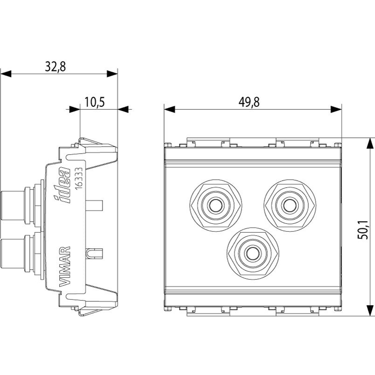 Vimar - Idea 16333 Socket Outlet - 3 RCA Connectors, Screw Terminals, IP20, Plastic - Apollo Lighting