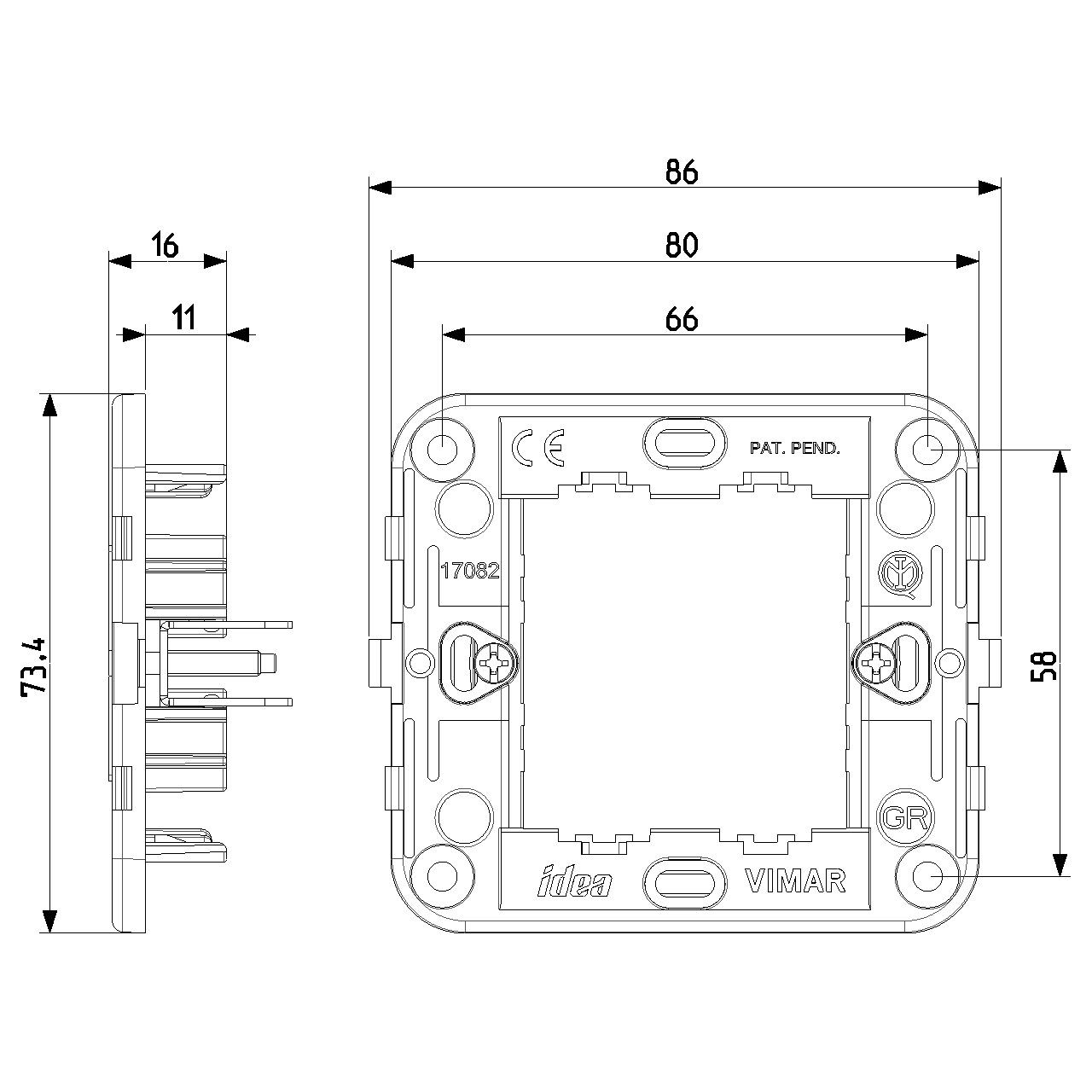 Vimar - Mounting Frame - 2M, Claws, Plastic, Gray (VM17082) - Apollo Lighting