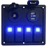 Plash - Switch Panel with Voltmeter, USB - Dual USB Charger, 12V-24V, 20A