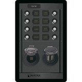 Blue Sea Systems 360 Panel DC Branch Circuit Breaker Panel, 12V, Dual USB 4.8A, 12V Dash Socket