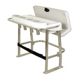 TACO Marine Neptune Premium Leaning Post, For Boats up to 30 ft, 33-1/2 x 39 x 27 in, 15-1/2 x 35 in Footprint, 4 Flush-Mount Rod Holders, Folding Footrest, 72qt Cooler Storage