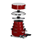 Magma Nestable 10 Piece Induction Non-Stick Enamel Finish Cookware Set - Magma Red A10-366-MR-2-IN