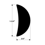 TACO Marine Rigid Vinyl Rub Rail, 1-3/4 in x 3/4 in, Black, 20 ft, No Insert, Countersunk #8 Screw Holes