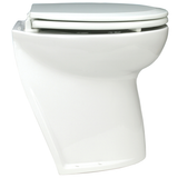 Jabsco Deluxe Flush Raw Water Electric Marine Toilet, 17 in, Soft Close Lid, Remote Rinse Pump