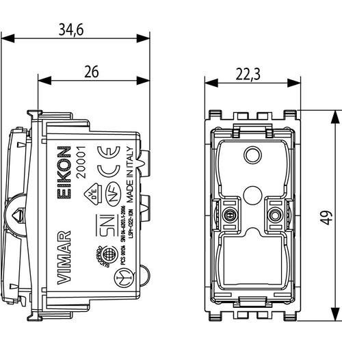 Vimar Eikon 1-Way Switch Mechanism, 16AX 250V, Lightable, Anthracite, IP40 - Apollo Lighting