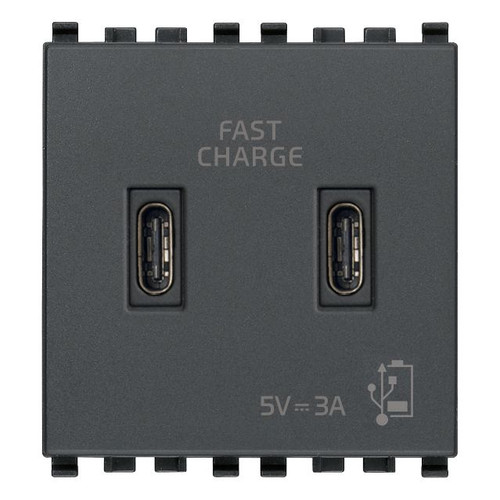 Vimar Eikon 2-Port USB Supply Unit, 5V, 2 Modules, Flush-Mounted - Apollo Lighting