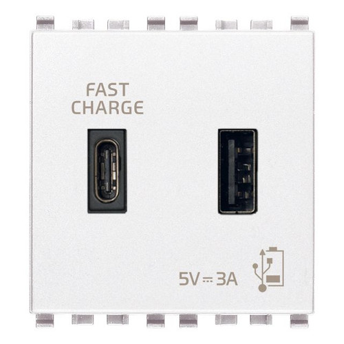 Vimar Eikon 2-Port USB Supply Unit, 5V, 2 Modules, Flush-Mounted