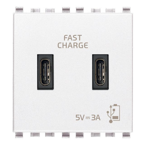 Vimar Eikon 2-Port USB Supply Unit, 5V, 2 Modules, Flush-Mounted