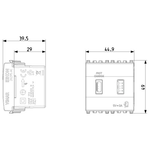 Vimar Eikon 2-Port USB Supply Unit, 5V, 2 Modules, Flush-Mounted