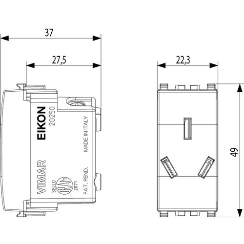 Vimar Eikon Argentinian SICURY Socket Outlet, 2P+E, 10A, 250V, Flush Mount - Apollo Lighting