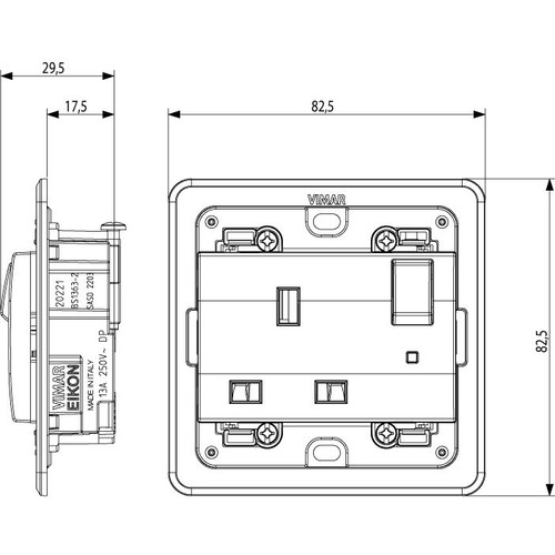 Vimar Eikon SICURY Switched English Standard Socket Outlet, 2P+E, 13A 250V, IP20, 3-Module Mounting Frame, Indicator Unit