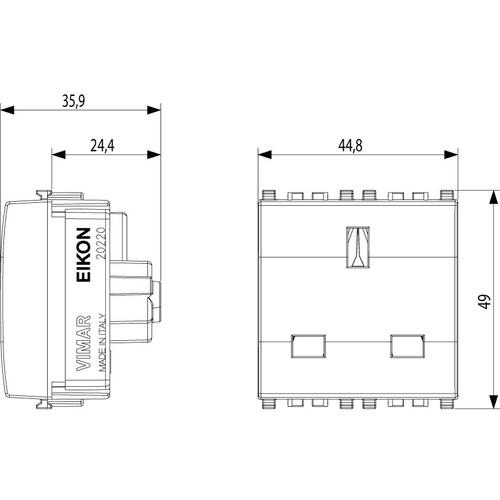 Vimar Eikon English SICURY Socket Outlet, 2P+E, 13A, 250V, 2 Module, IP20