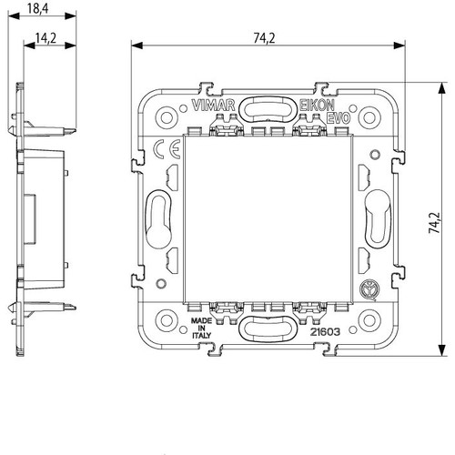 Vimar Eikon 2-Module Mounting Frame, Without Screws, For 60 mm Fixing Centres or 56x56 mm Box, 71 mm Distance Between Centres