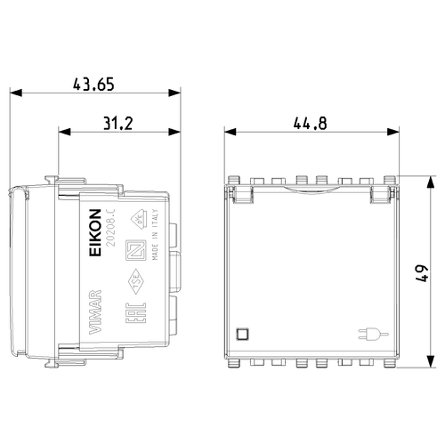Vimar Eikon SICURY Schuko Socket Outlet, 2P+E, 16A 250V, 2M, IP20