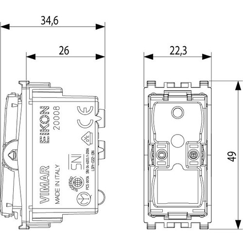 Vimar Eikon Push Button Mechanism, For 1-3 Module Button, 1P NO, 10A 250V~, Lightable, IP40 - Apollo Lighting
