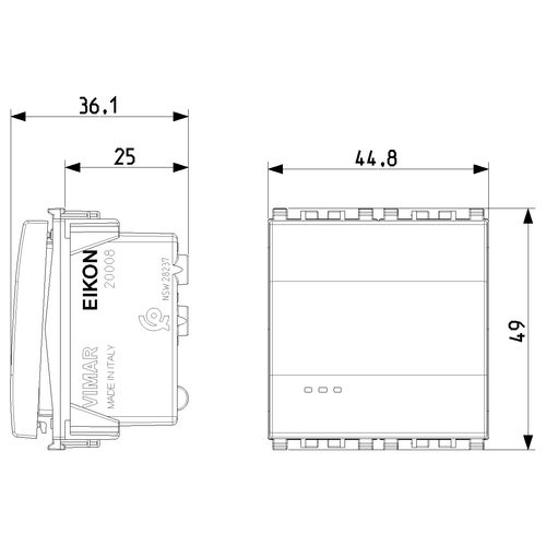 Vimar Eikon Push Button Switch, 1P NO, 10A, 250V, Illuminable, IP40