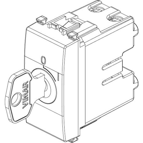 Vimar Eikon 20082 2-Pole Key-Operated 1-Way Switch, 16AX 250V, Key Removable Only in OFF, IP40, Screw Terminals